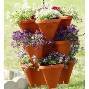 STACKABLE 3-TIER PLANTER  SET OF 3 Terracotta color